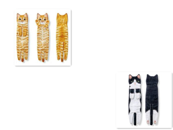 Cat Hand Towels Long Cat Shape Wipe Handkerchiefs Bath Towels For Bathroom Kitchen - Image 5