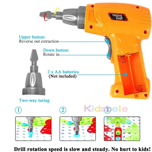 Drilling Screw 3D Creative Mosaic Puzzle Toys For Children Building Bricks Toys Kids DIY Electric Drill Set Boys Educational Toy - Image 4