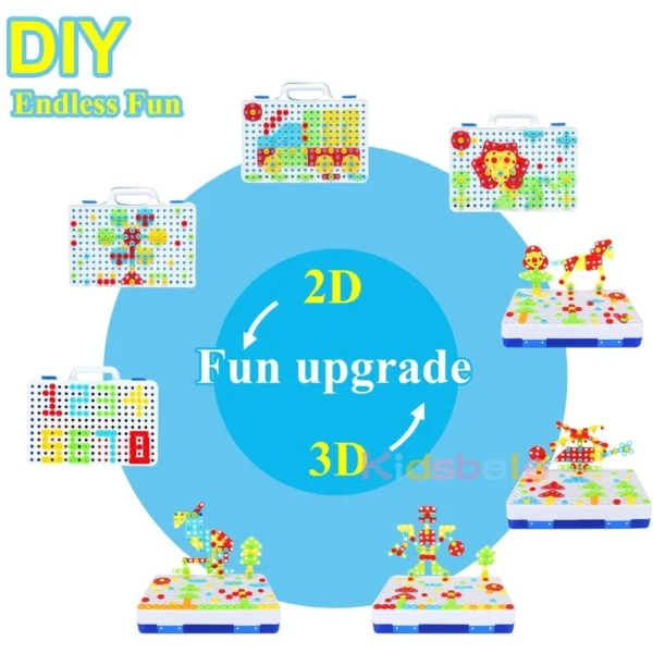 Drilling Screw 3D Creative Mosaic Puzzle Toys For Children Building Bricks Toys Kids DIY Electric Drill Set Boys Educational Toy - Image 5