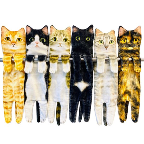 Cat Hand Towels Long Cat Shape Wipe Handkerchiefs Bath Towels For Bathroom Kitchen - Image 10