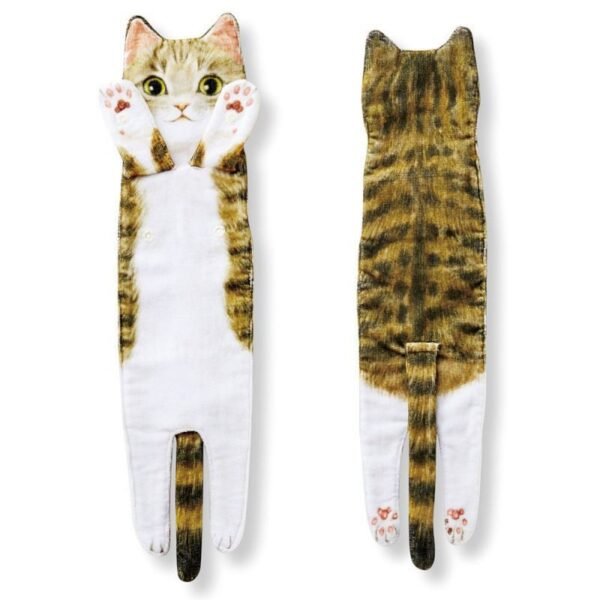 Cat Hand Towels Long Cat Shape Wipe Handkerchiefs Bath Towels For Bathroom Kitchen - Image 6