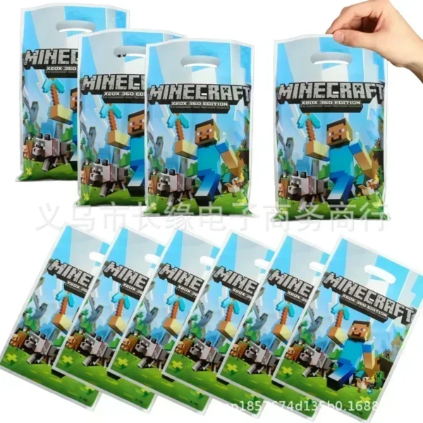 Cartoon Minecrafts Game Decoration Birthday Party Balloon Set Cup Knife Fork Background - Image 2