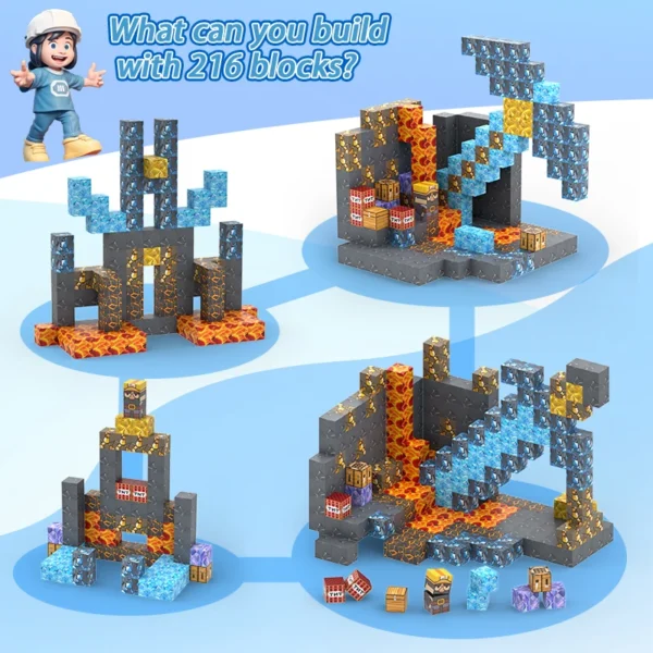 Hot Minecraft Magnetic Building Blocks-216 PCS Magnet World Sword&Pickaxe Mine Dark Caverns World Toys, Magnetic Toys for Girls - Image 3