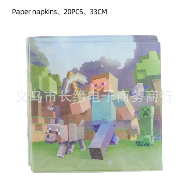 Cartoon Minecrafts Game Decoration Birthday Party Balloon Set Cup Knife Fork Background - Image 3