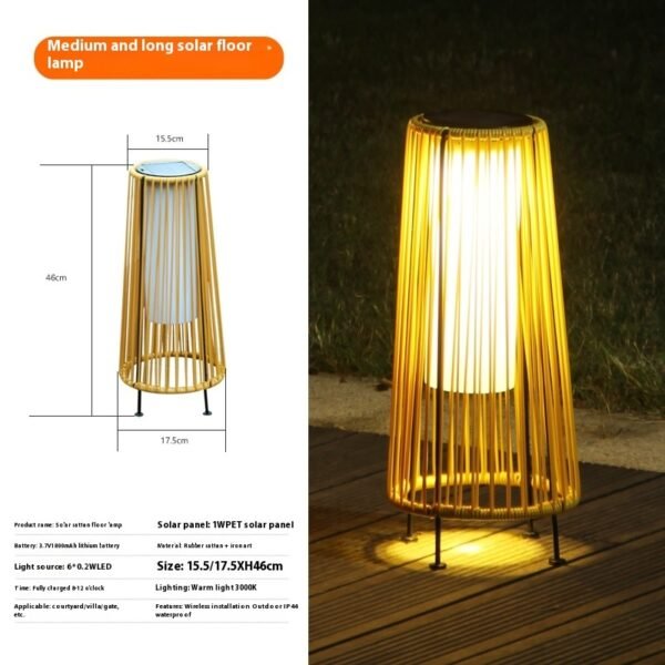 Outdoor Solar Lantern Lights Waterproof High Brightness Hanging Imitation Bamboo Weaving Hollowed Table Lamp Decoration - Image 5