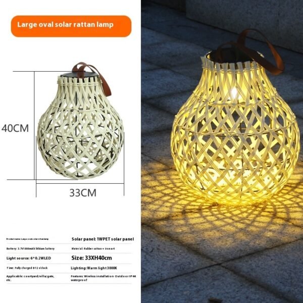 Outdoor Solar Lantern Lights Waterproof High Brightness Hanging Imitation Bamboo Weaving Hollowed Table Lamp Decoration - Image 2